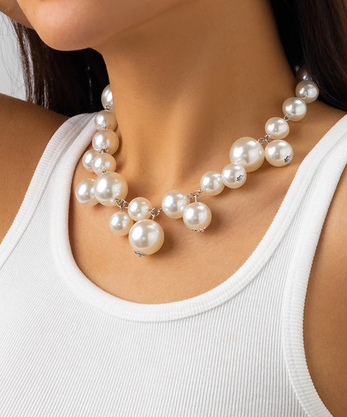 Classy White Stainless Steel Pearl Pendant Necklace YR005 ABC