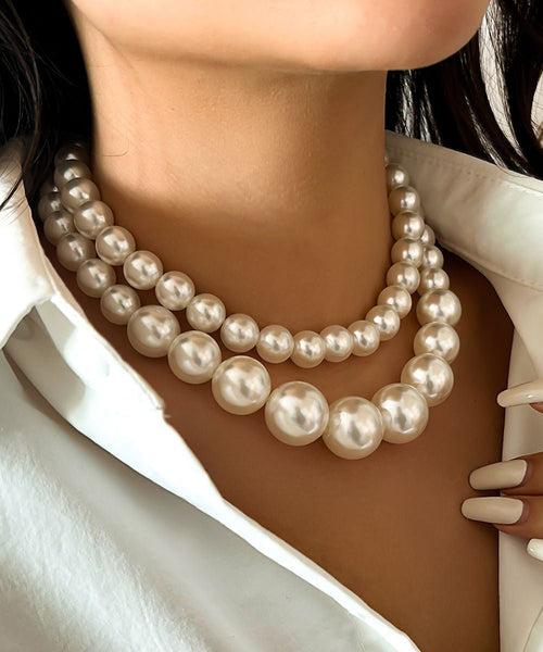 Gratuated Steel White Classy Necklace Tassel Stainless Pearl Bead FashionChic