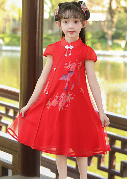 Classy White Stand Collar Print Tulle Girls Maxi Dresses Summer MN025 MM-RCTZ-SDL240701