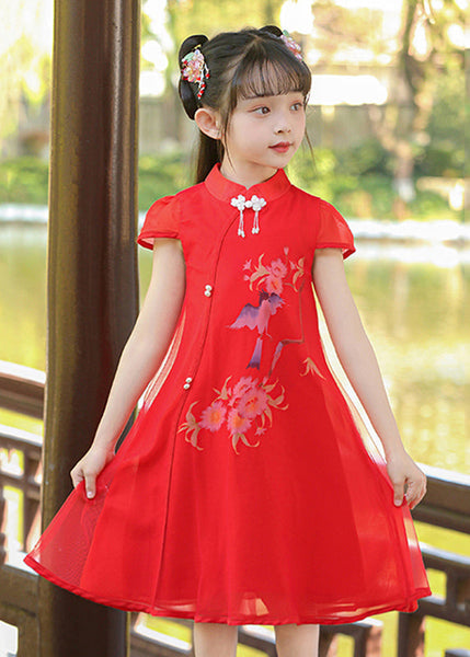 Classy White Stand Collar Print Tulle Girls Maxi Dresses Summer MN025 MM-RCTZ-SDL240701