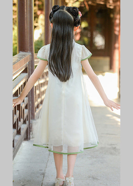 Classy White Stand Collar Print Tulle Girls Maxi Dresses Summer MN025 MM-RCTZ-SDL240701