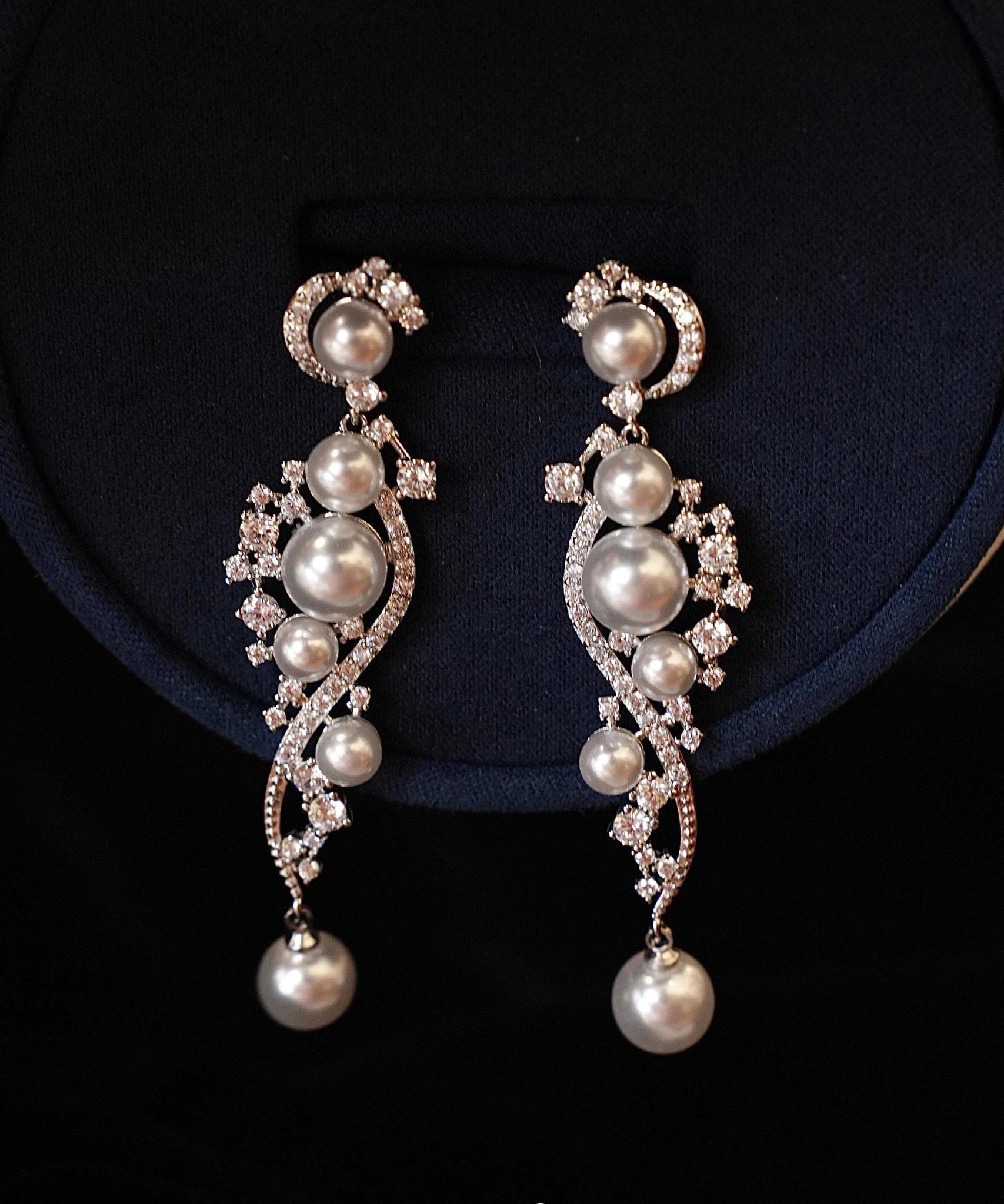 Stergild White Silver Classy Zircon Earrings Drop Pearl FashionChic