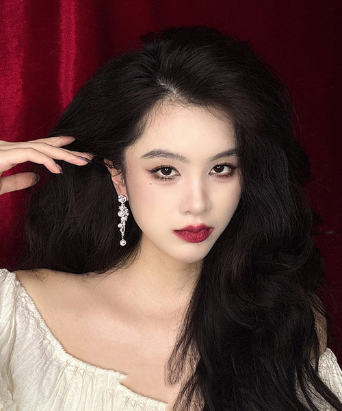 Stergild White Silver Classy Zircon Earrings Drop Pearl FashionChic