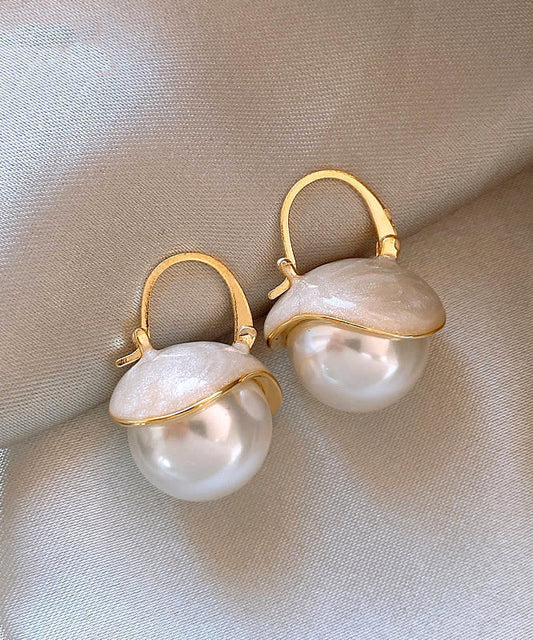 Classy White Sterling Silver Alloy Pearl Hoop Earrings WP021 JEW-EAR241112