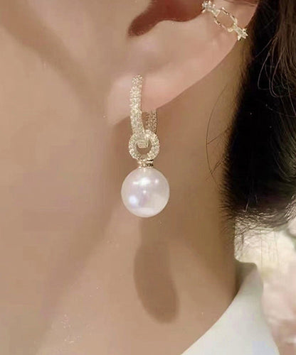 Classy White Sterling Silver Alloy Zircon Pearl Drop Earrings WO012 JEW-EAR241109