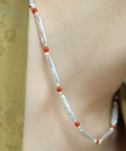 Classy White Sterling Silver Overgild Pearl Agate Princess Necklace II017 JEW-NLC240825