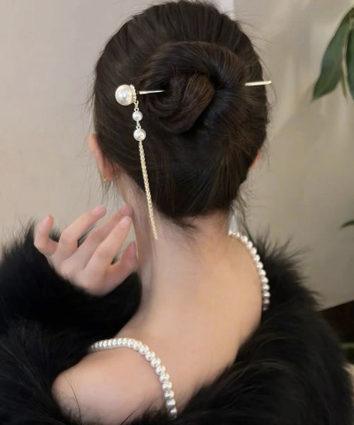 Classy White Sterling Silver Overgild Pearl Butterfly Tassel Hairpin AB1079 Genistyle Shop