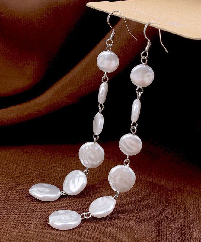 Classy White Sterling Silver Pearl Tassel Drop Earrings TX015