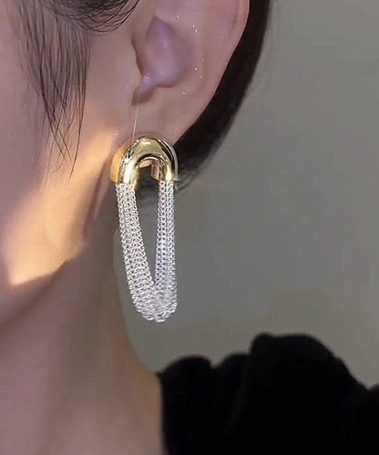 Classy White Sterling Silver Tassel Hoop Earrings QQ008 JEW-EAR240811