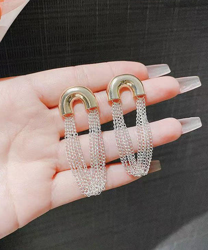 Classy White Sterling Silver Tassel Hoop Earrings QQ008 JEW-EAR240811