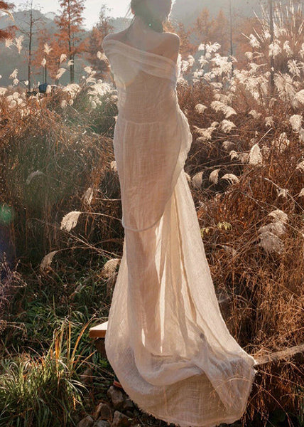 Classy White V Neck Tie Waist Cotton Dresses Long Sleeve KK062 SH-LF-SDL240602