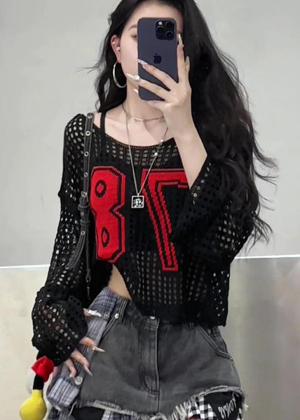 Embroidered Hollow Classy Summer Tops Out Yellow Knit FashionChic