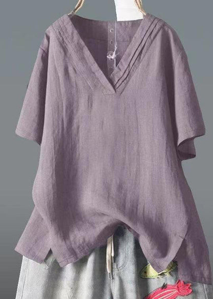 Shirt V Top Neck Linen Side Open Summer Classy Yellow FashionChic