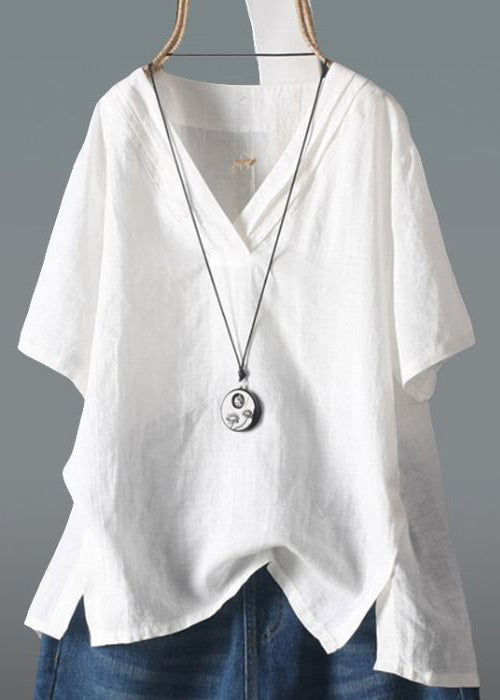 Shirt V Top Neck Linen Side Open Summer Classy Yellow FashionChic