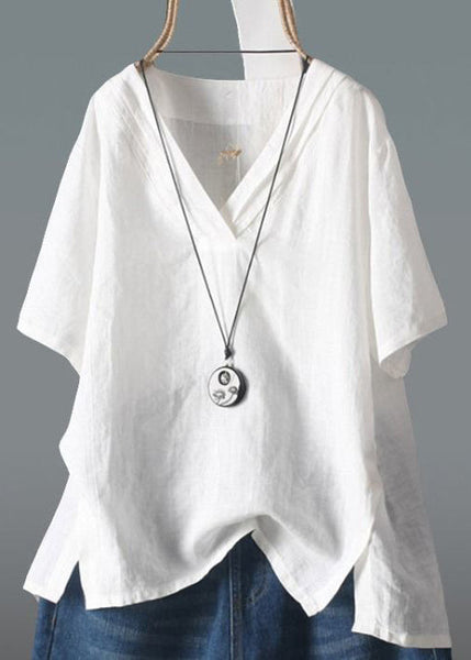 Shirt V Top Neck Linen Side Open Summer Classy Yellow FashionChic