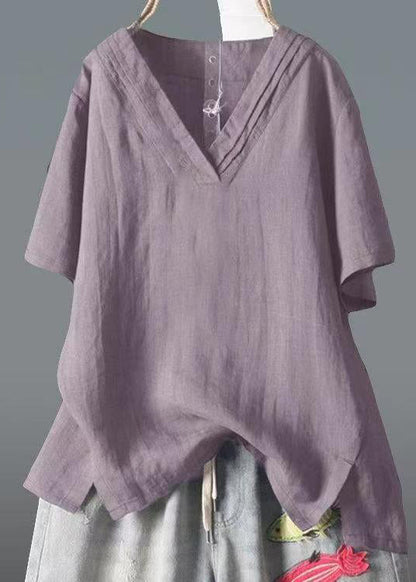 Shirt V Top Neck Linen Side Open Summer Classy Yellow FashionChic