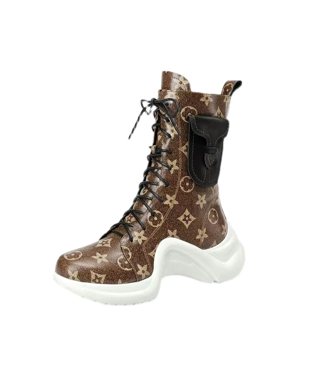 Coffee Boots Platform Cowhide Leather Stylish Splicing Cross Strap WT033 shoe-XZ241030