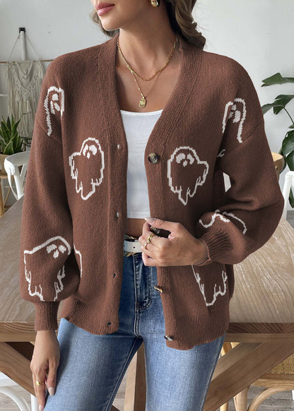Coffee Button Patchwork Knit Coats Long Sleeve AE1005 OM-HW240901