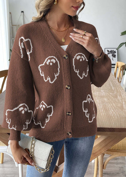 Coffee Button Patchwork Knit Coats Long Sleeve AE1005 OM-HW240901