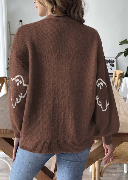 Coffee Button Patchwork Knit Coats Long Sleeve AE1005 OM-HW240901