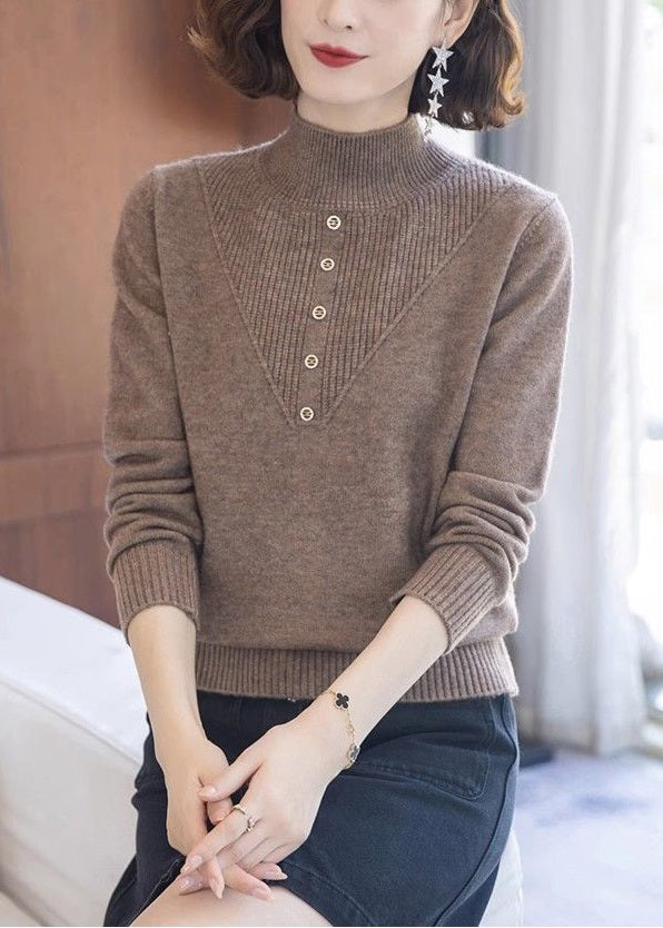 Coffee Cozy Knit Wool Knit Sweaters Turtleneck Spring TB004