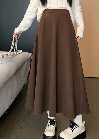 Coffee High Waist Elastic Waist Wrinkled Skirts Spring QQ1014 Ada Fashion