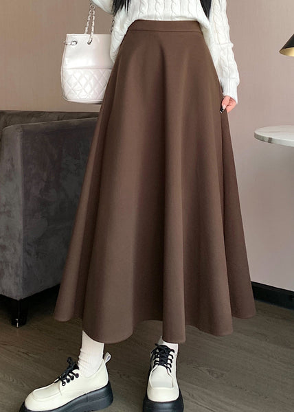 Coffee High Waist Elastic Waist Wrinkled Skirts Spring QQ1014 Ada Fashion