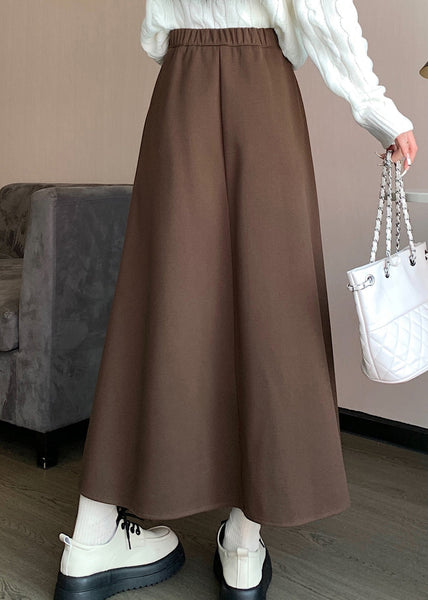 Coffee High Waist Elastic Waist Wrinkled Skirts Spring QQ1014 Ada Fashion