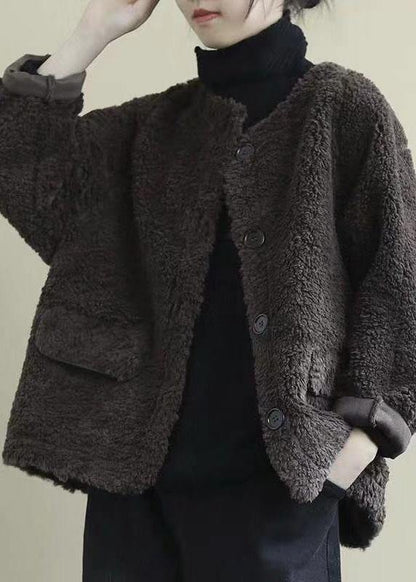 Coffee Loose Pockets Button Fall Long sleeve Coat QS035 WT-WG-CTS210914