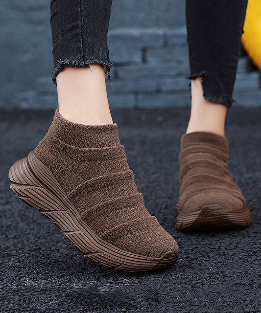 Coffee Splicing Platform Breathable Soft Flat Shoes TE005 ABC