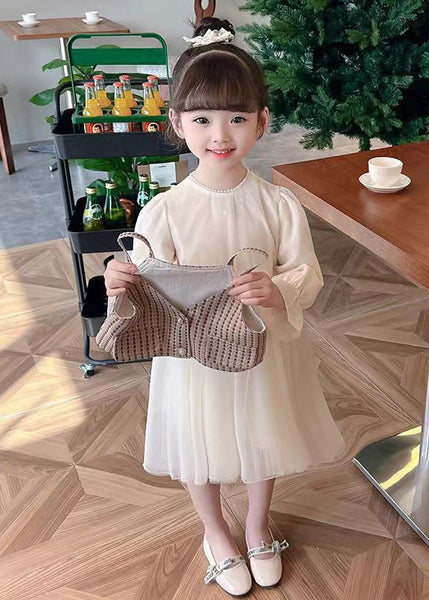 Coffee Wrinkled Tulle Girls Two Pieces Set O Neck Long Sleeve XZ076 FALL-MM-RCTZ-TPGIEC240618