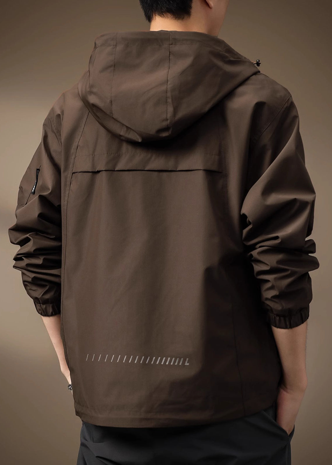 Spring Coffee Cotton Hooded Coats Drawstring Zippered Mens FashionChic