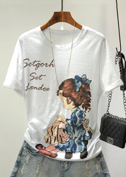 Colorblock Cartoon Print Cotton Top O Neck Short Sleeve GH1004 Ada Fashion