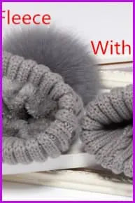 Colorful Knitting Hat With Fox Fur Pom F3949