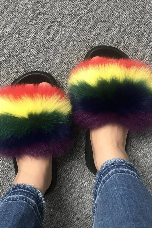 Colorful #A Fox Full-Pelt Fur Sliders DF003