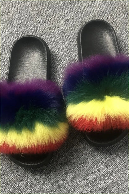 Colorful #A Fox Full-Pelt Fur Sliders DF003