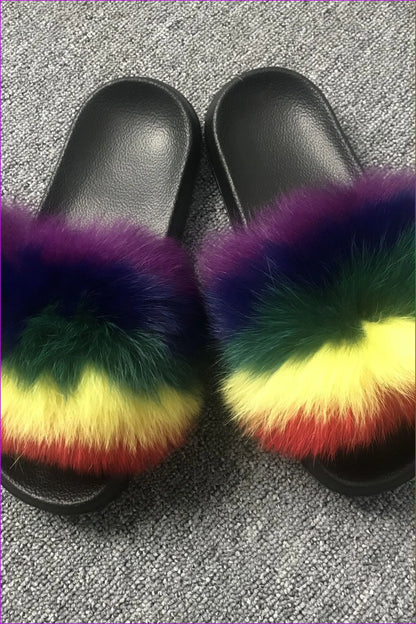 Colorful #A Fox Full-Pelt Fur Sliders DF003