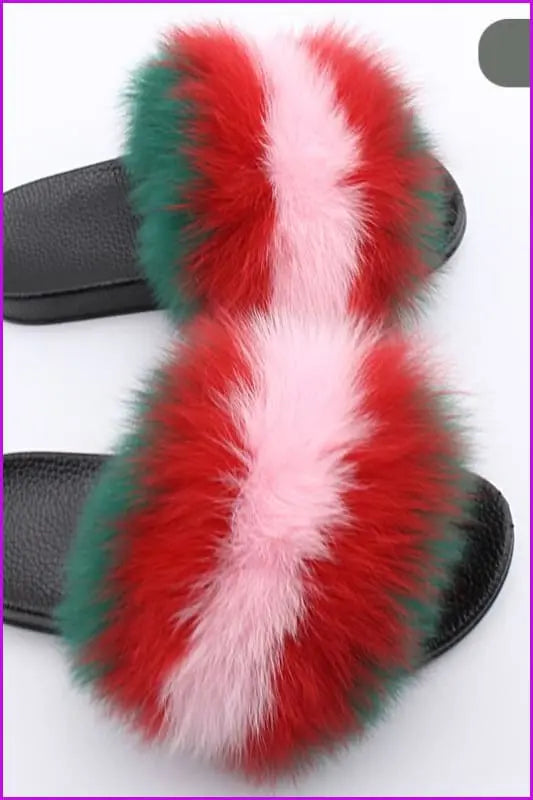 Colorful #B Fox Full-Pelt Fur Sliders DF003