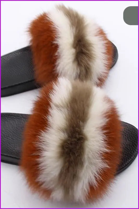 Colorful #C Fox Full-Pelt Fur Sliders DF003