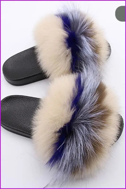 Colorful #D Fox Full-Pelt Fur Sliders DF003