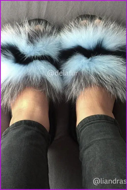 Colorful #E Fox Full-Pelt Fur Sliders DF003