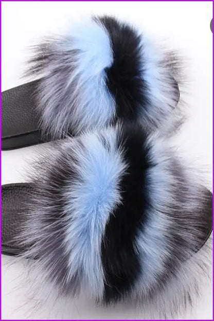 Colorful #E Fox Full-Pelt Fur Sliders DF003