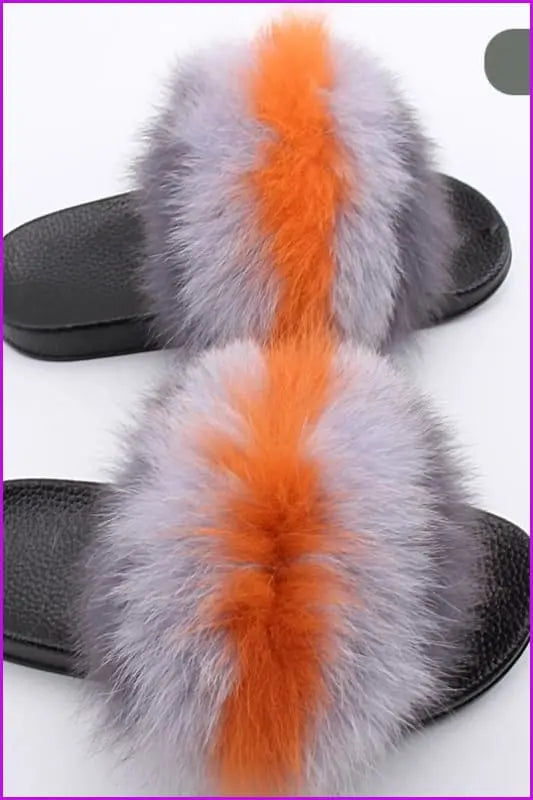 Colorful #F Fox Full-Pelt Fur Sliders DF003