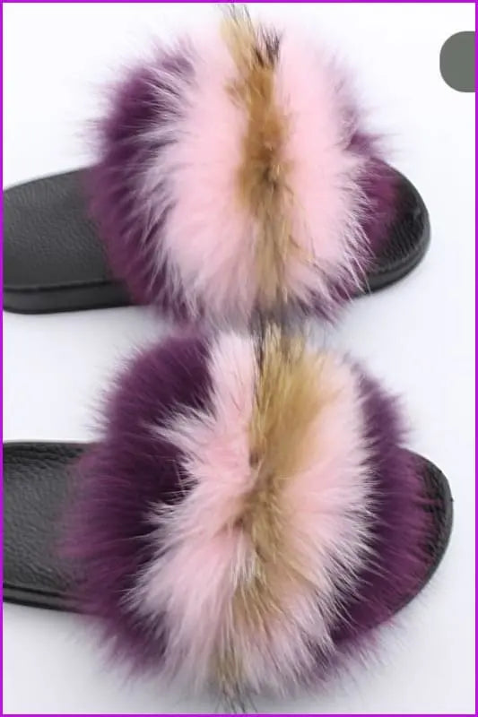 Colorful #G Fox Full-Pelt Fur Sliders DF003