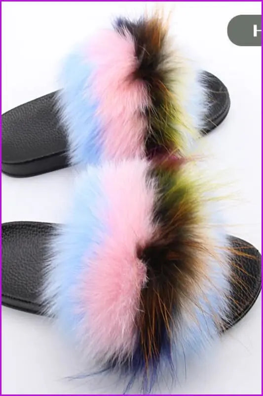 Colorful #H Fox Full-Pelt Fur Sliders DF003
