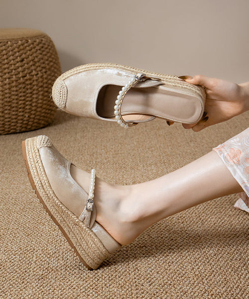 Comfortable Apricot Nail Bead Splicing Platform Slide Sandals YC003 ABC