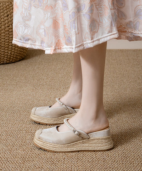 Comfortable Apricot Nail Bead Splicing Platform Slide Sandals YC003 ABC