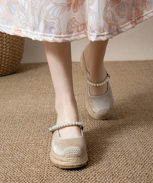 Comfortable Apricot Nail Bead Splicing Platform Slide Sandals YC003 ABC