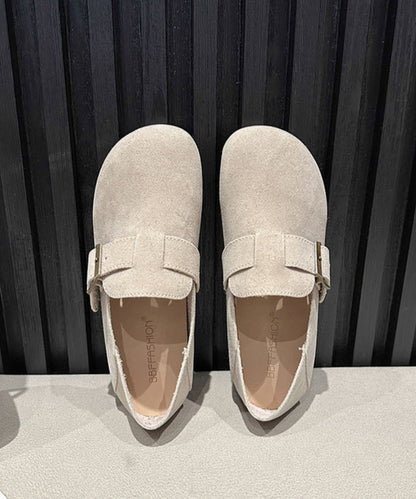 Comfortable Beige Suede Splicing Buckle Strap Flat Shoes JJ011 Shoe-PDX240609