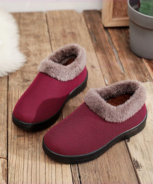 Comfortable Flat Feet Shoes Red Cotton Fabric Fuzzy Wool Lined TQ054 ABC